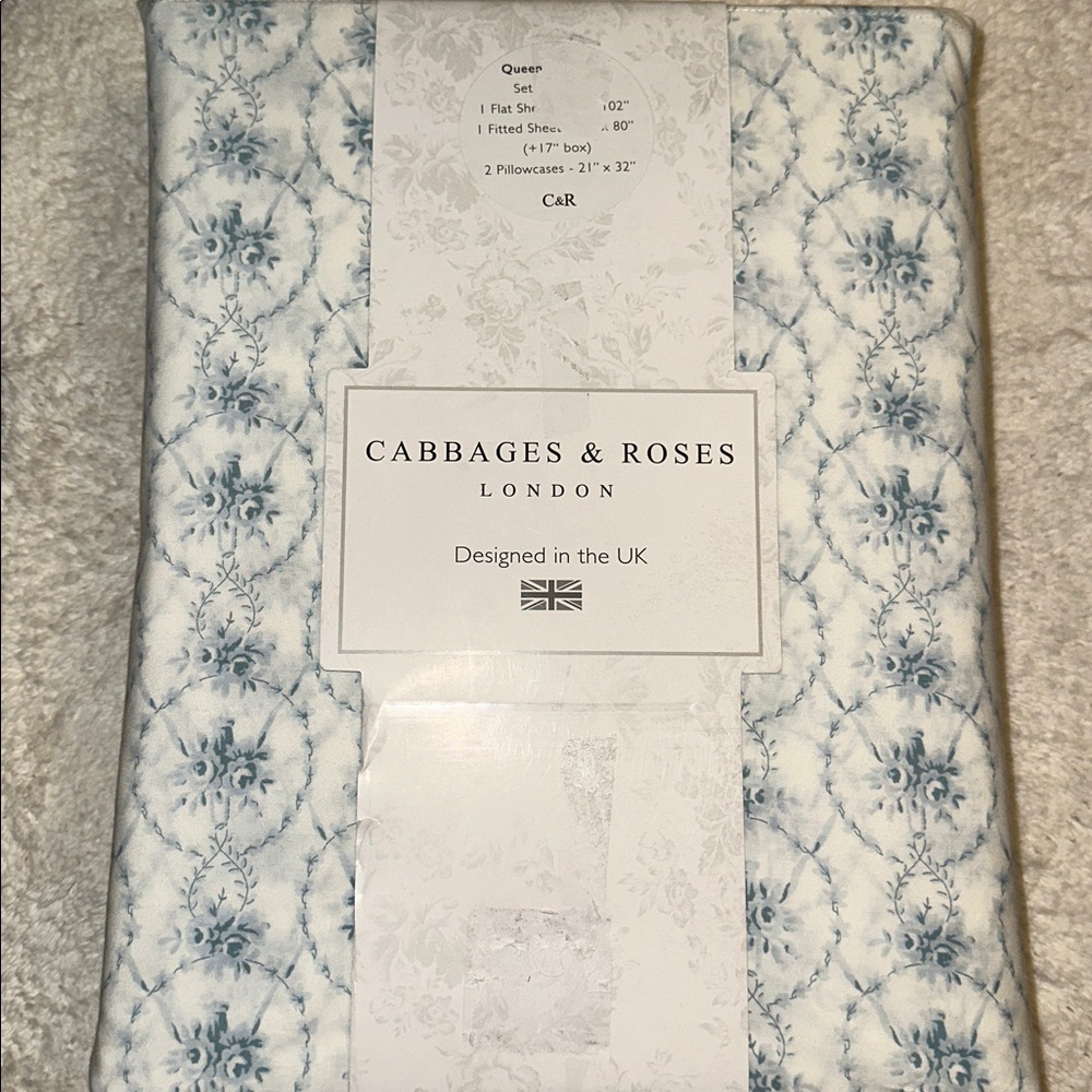 Cabbages & Roses London JULIA - CHINA BLUE Sheet Set - QUEEN